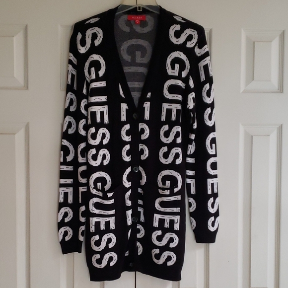 Guess Woman Black and White Monochrome Logo Cardigan  -  NWOT   Size: XL - Picture 1 of 11